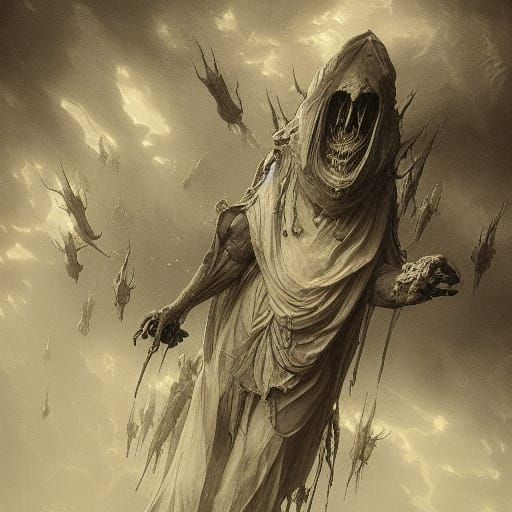 Eerie Midnight Horror Scene in Engraving Style