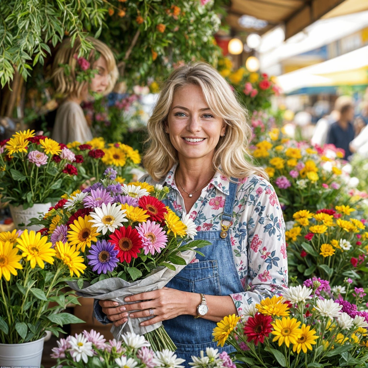 Kind Flower Seller in Busy Market Village