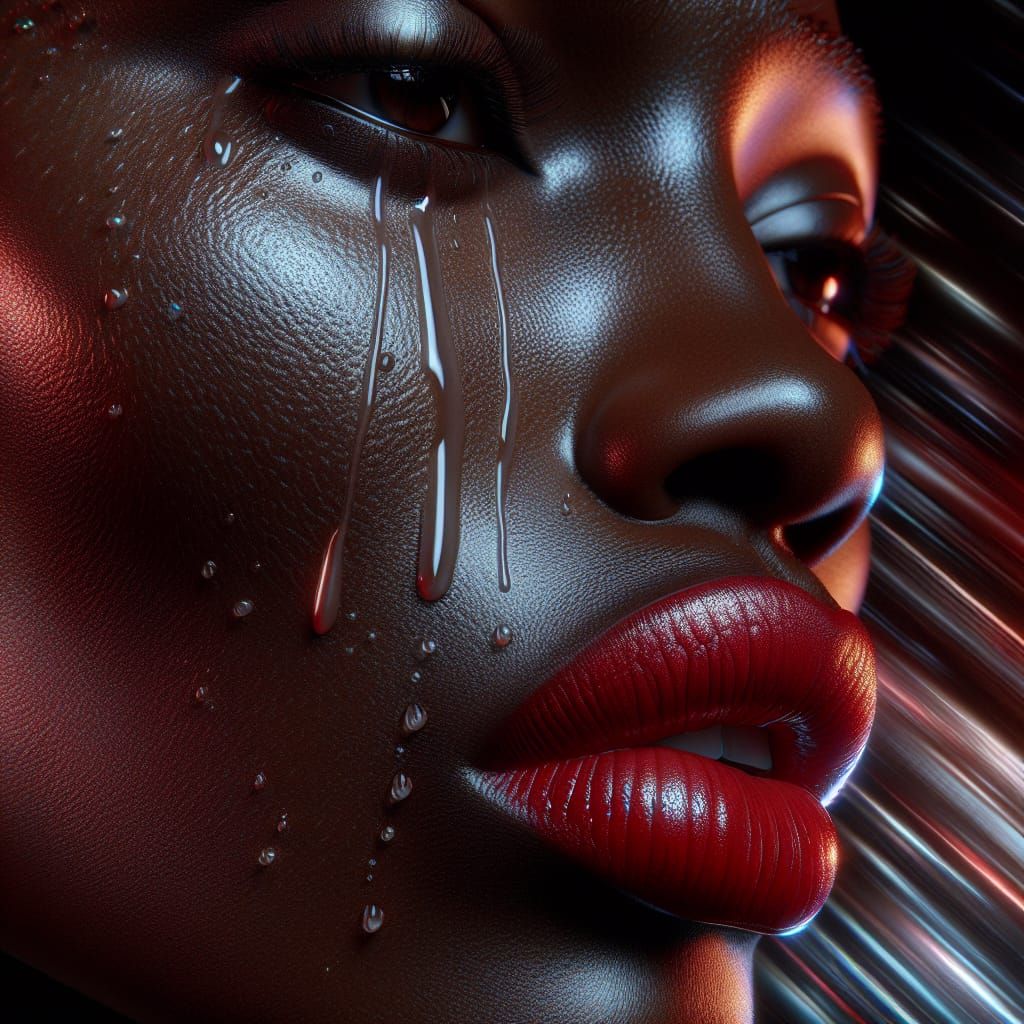 Crying Woman's Face in Colorful Splash Art Style