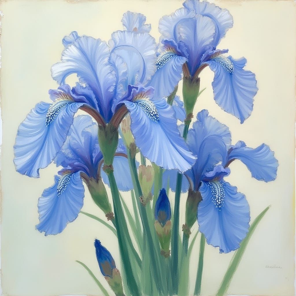 Blue Irises in Impressionist Style