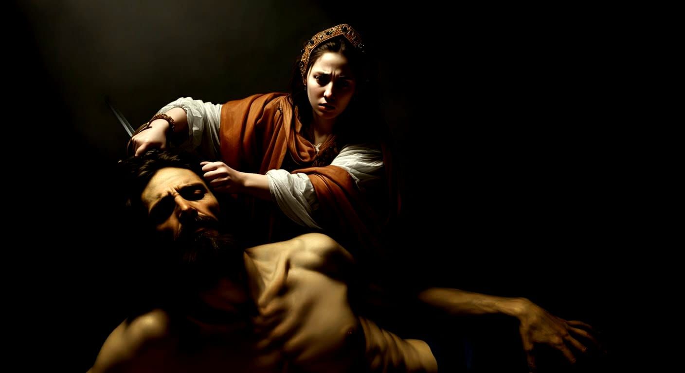 Caravaggio-Style Painting of Judith Beheading Holofernes