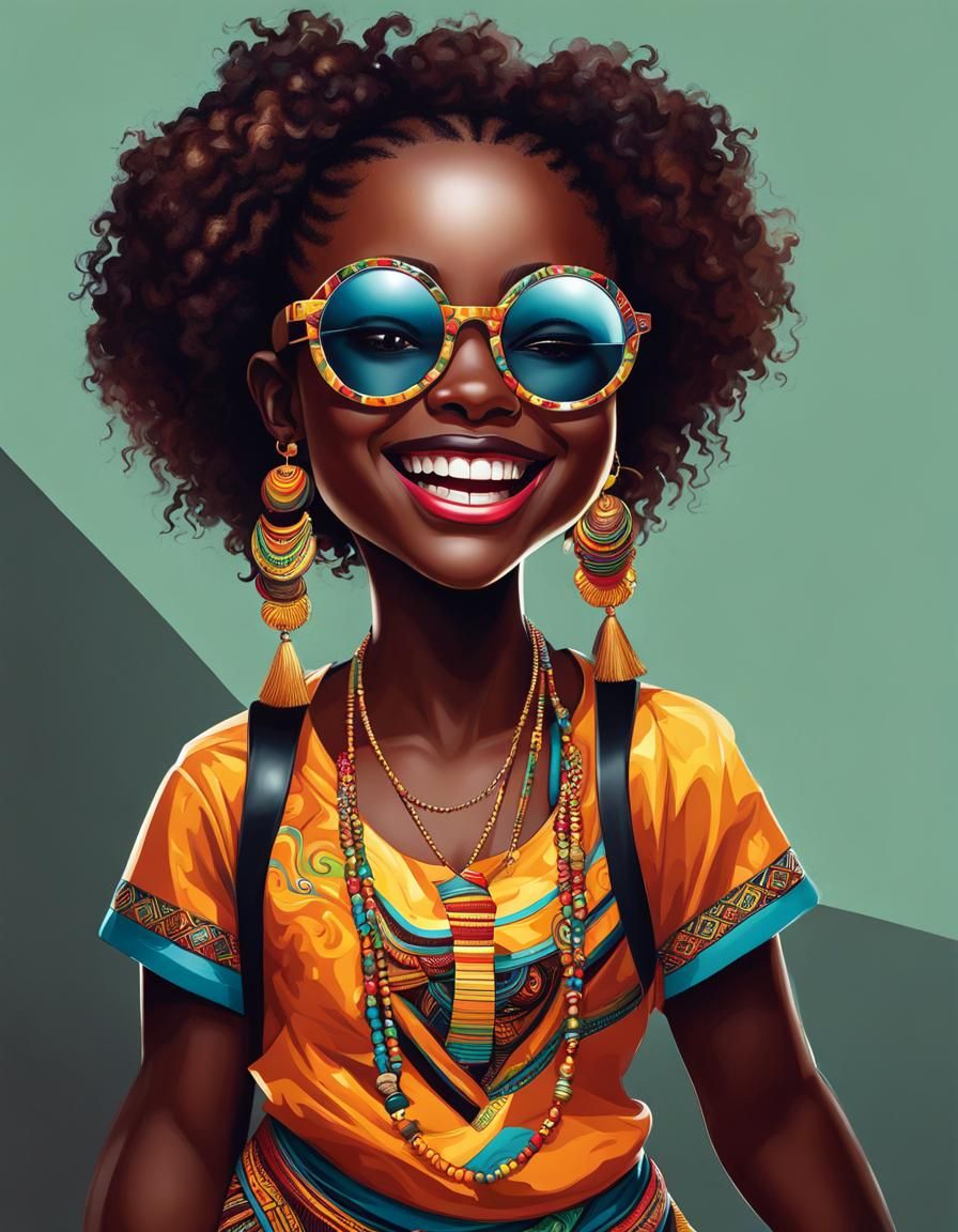 Dancing African Girl Caricature with Glasses