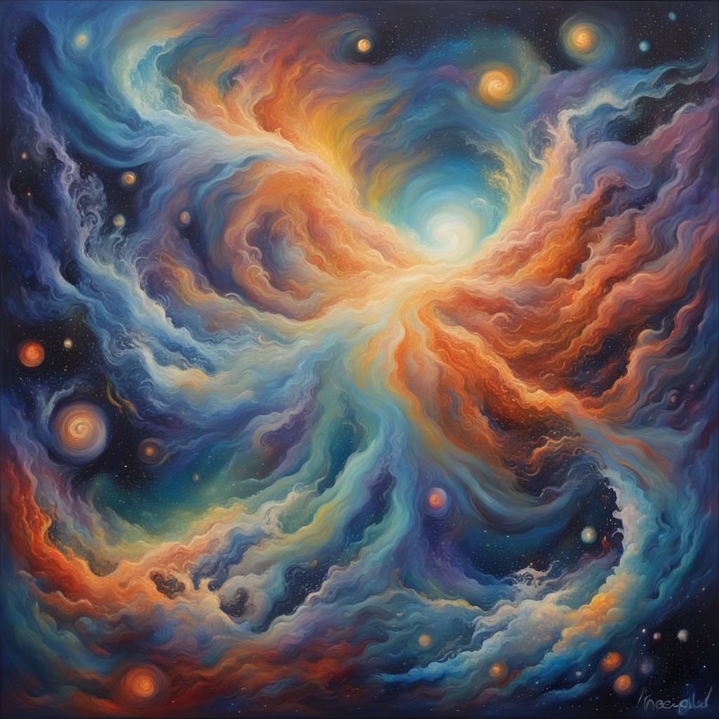 Cosmic Ballet: Nebula in Expressionist Oil Painting