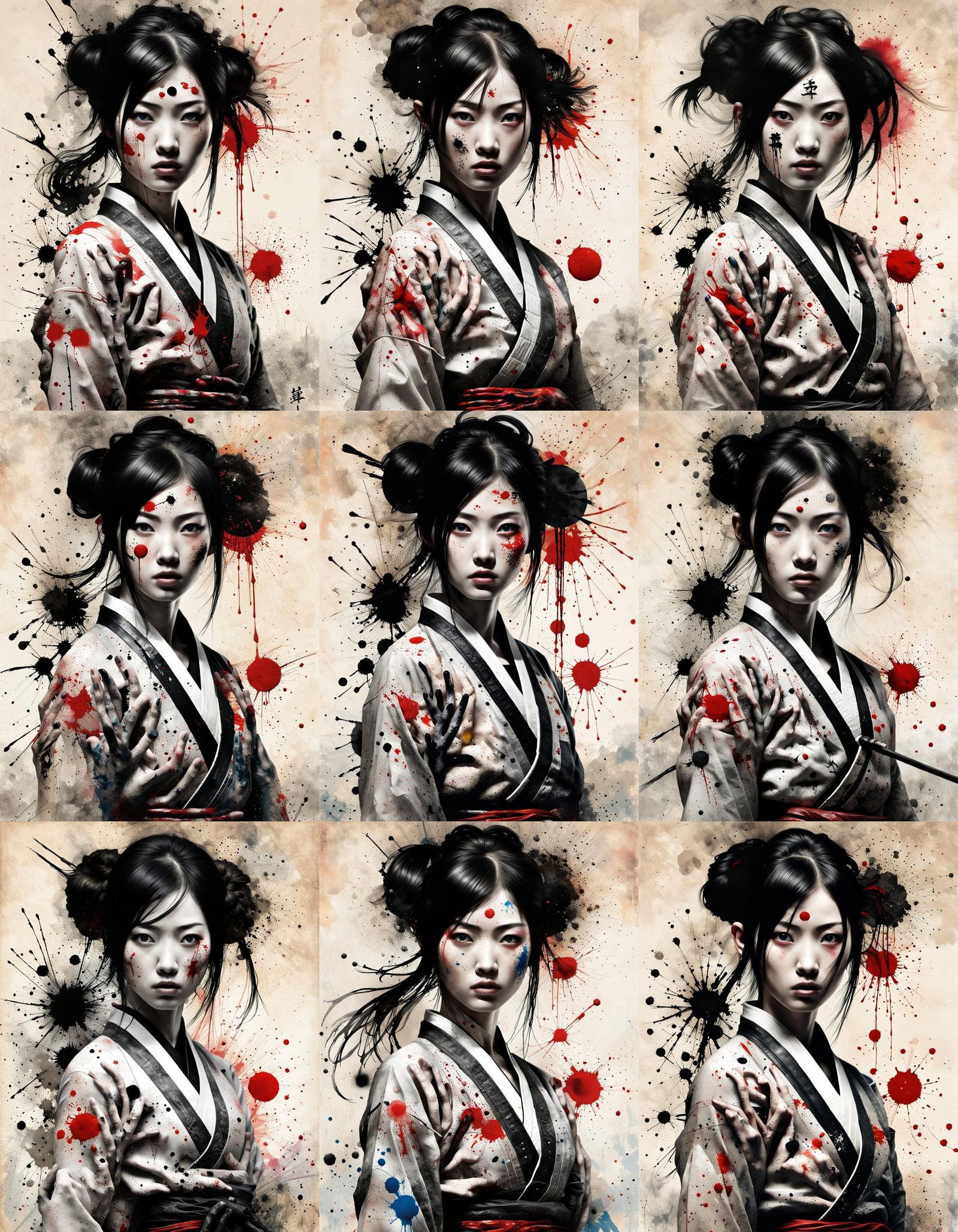 Ink Splatter Martial Artist Portrait in Volcanic Setting