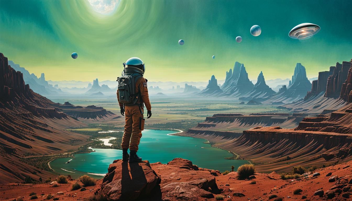 Alien Planet Explorer in Retropunk Acrylic Style