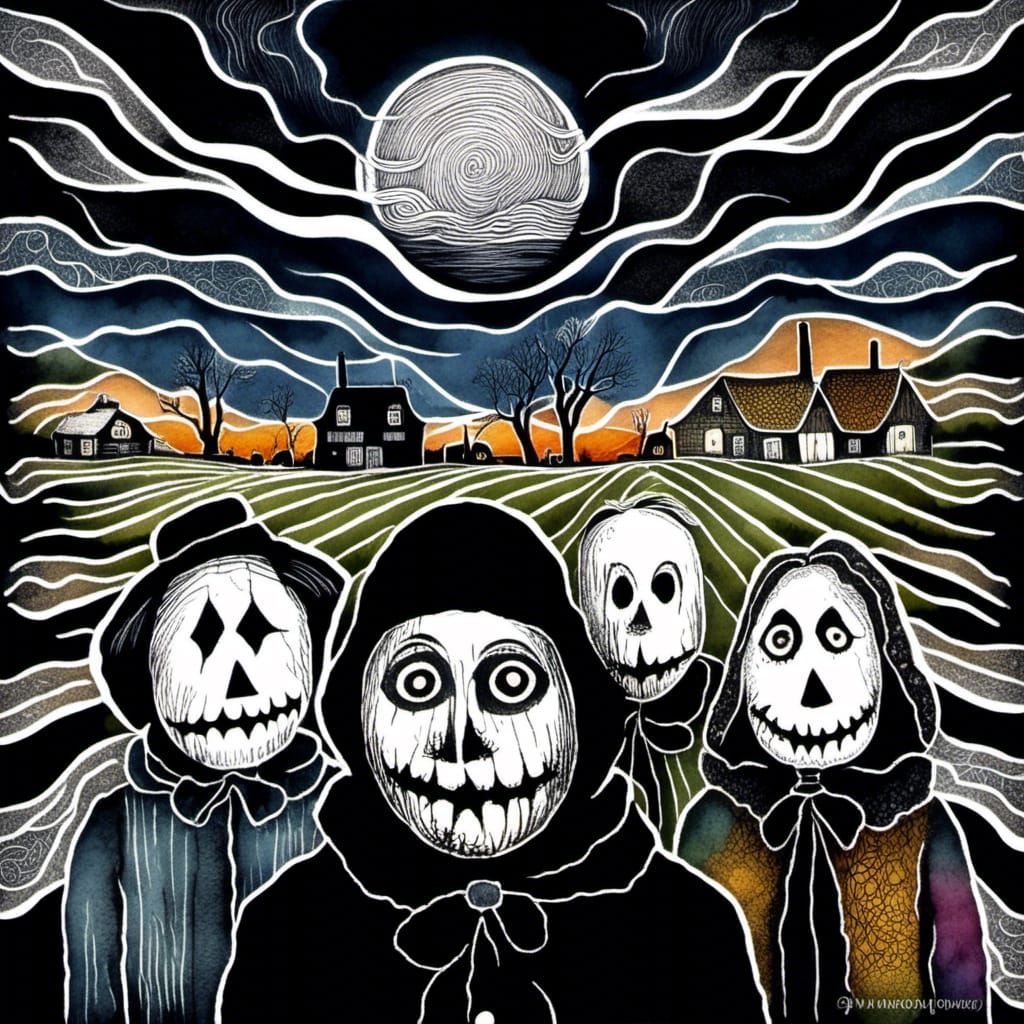 Surreal Scarecrow Village: A Vivid Expression of Fear