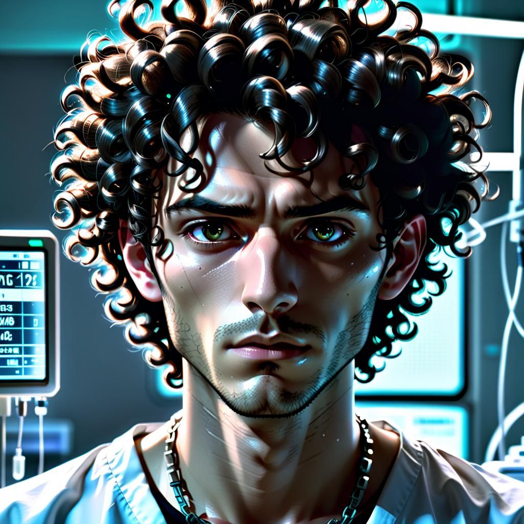 Anime Man in Hospital Bed: Hyperrealistic 3D Art