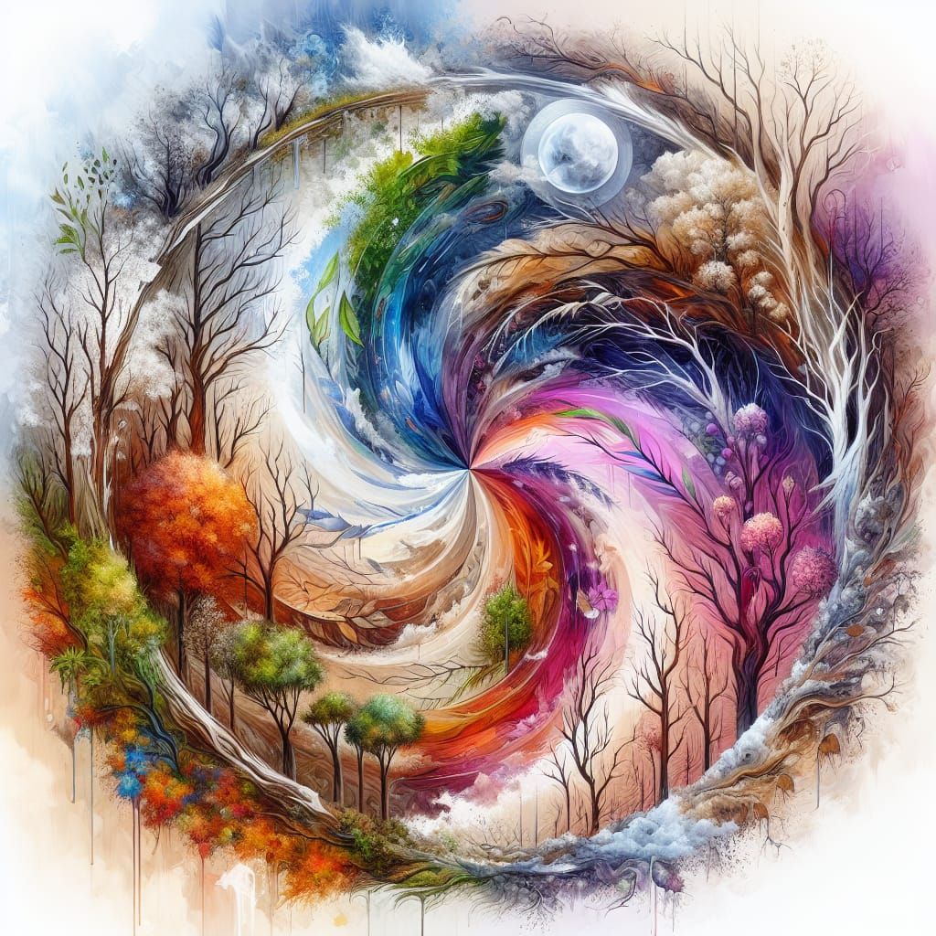 Hyperdetailed Psychic Watercolor of Changing Seasons