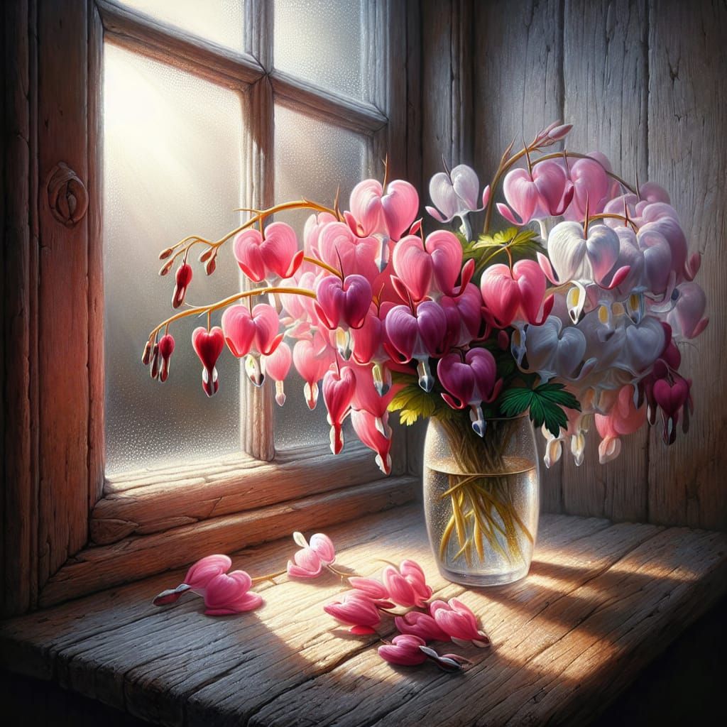 Hyperrealistic Oil Painting of Bleeding Heart Bouquet