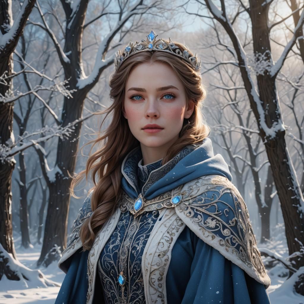 Winter Queen with Blue Eyes: Fantasy Concept Art