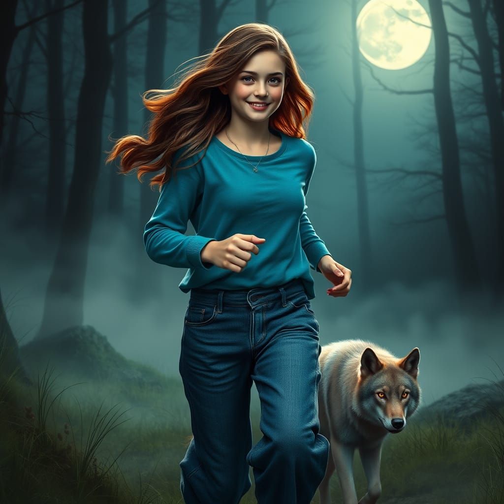 Gentle Goddess of the Moonlit Woods in Cyberpunk Splash Art