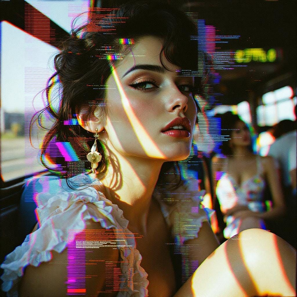 Pin-Up Glitch Art with Quantum Overlay Effects