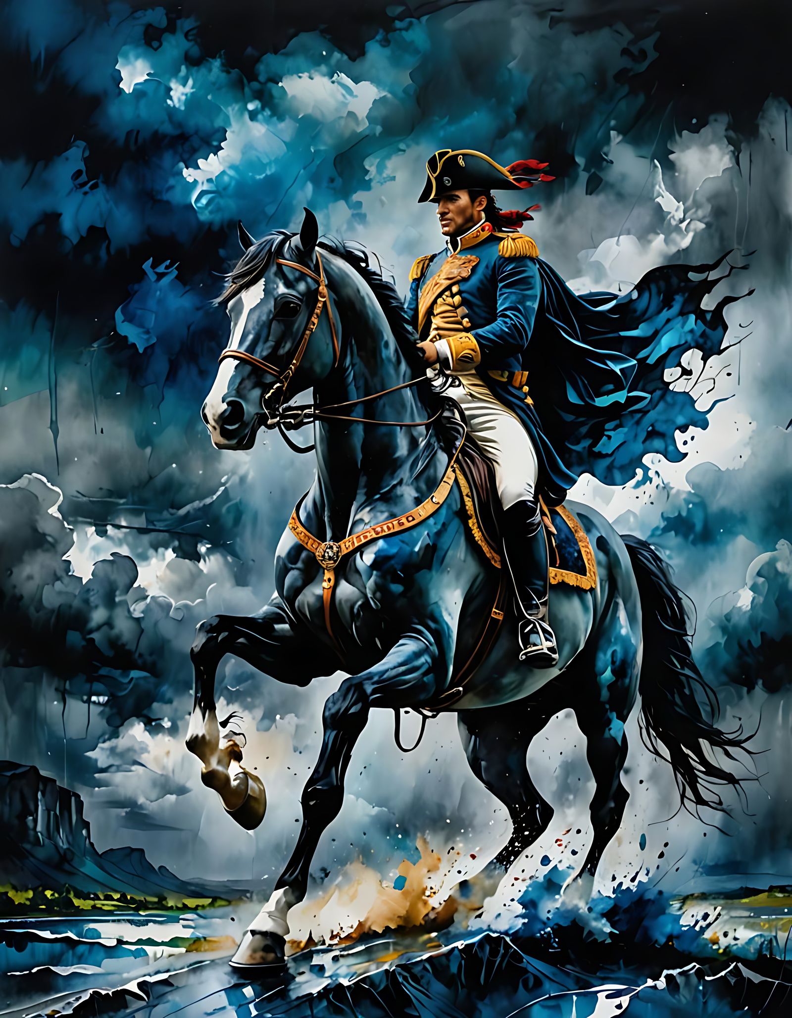 Napoleon on Horseback in a Stormy Landscape, Expressive Ink ...