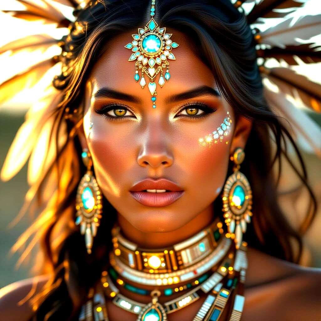 Hyperrealistic full body portrait of a beautiful indigenous ...