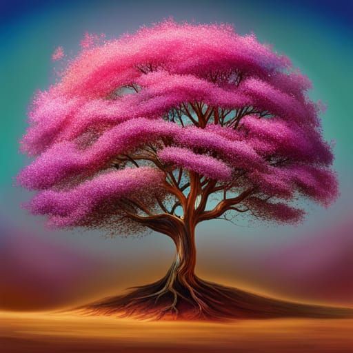 Hyperrealistic Rainbow Tree in Splash Art Style