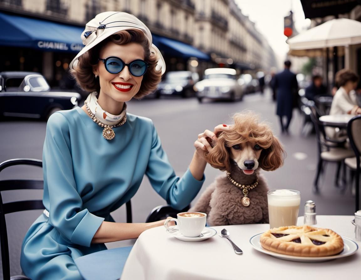 Elegant Parisian Fashionista at Café