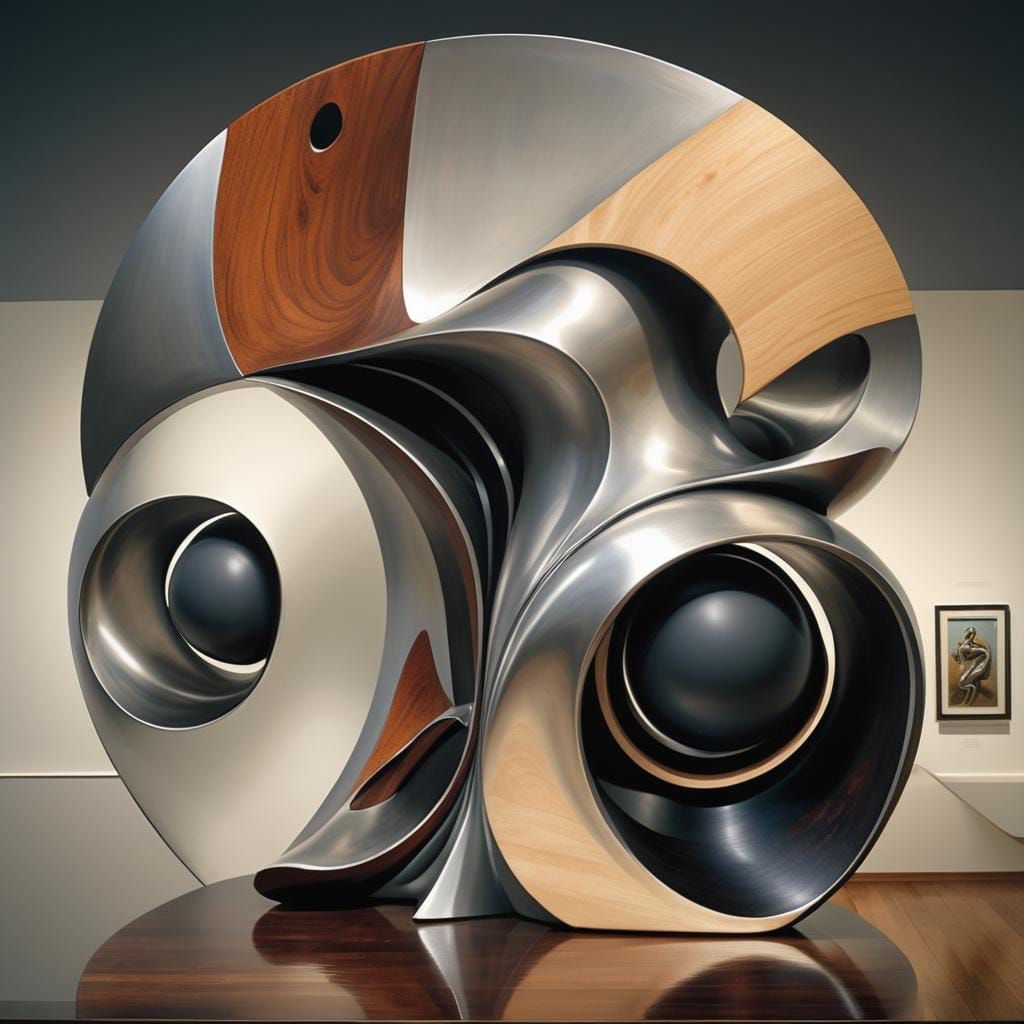 Abstract Wood and Silver Sculpture in Museum
