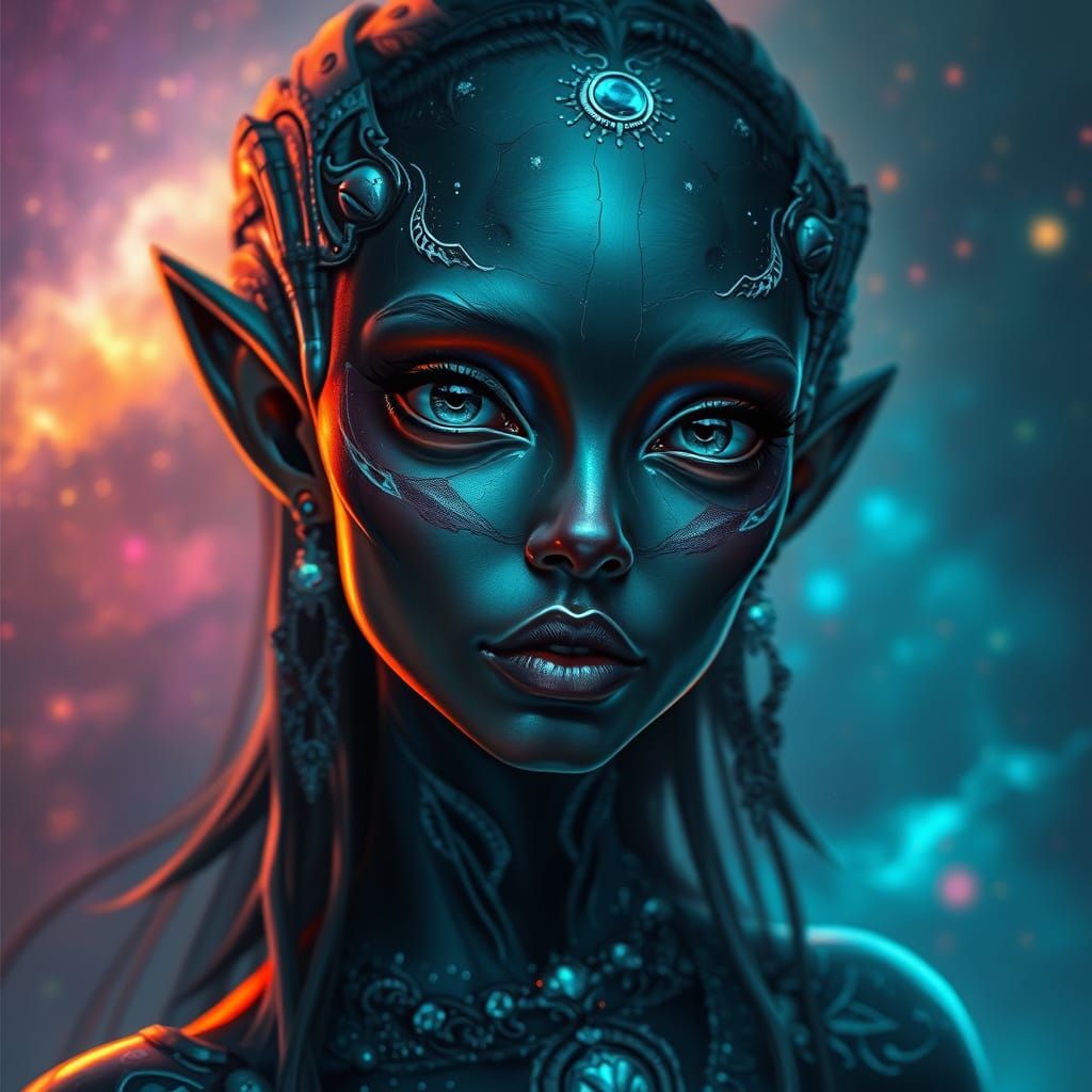 Ethereal Alien Woman Portrait With Bioluminescent Markings