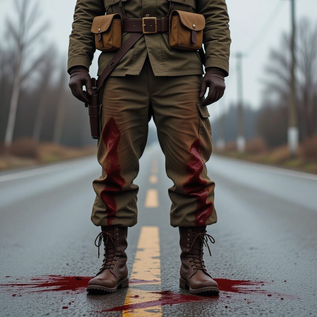 Ukrainian Partisan Stands Defiant on Blood-Stained Asphalt