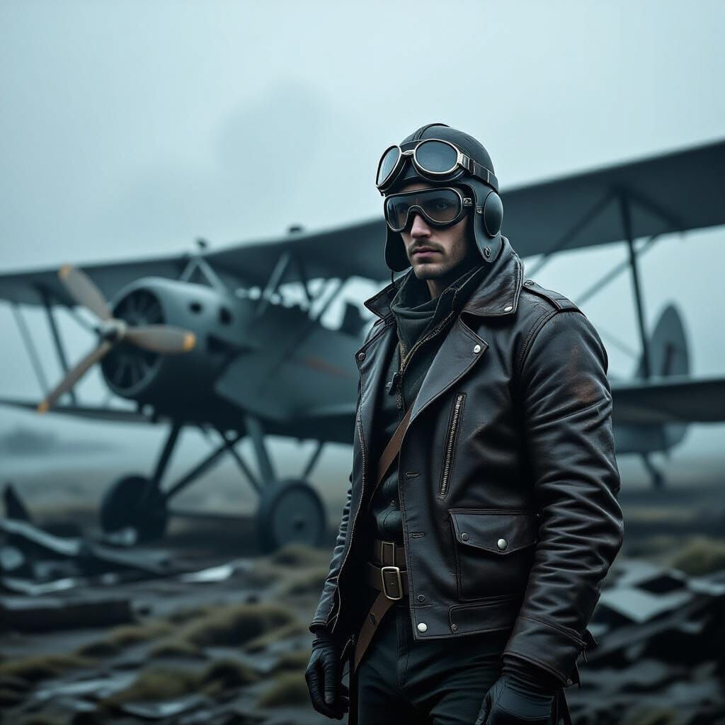 Victorian Pilot on Desolate Battlefield