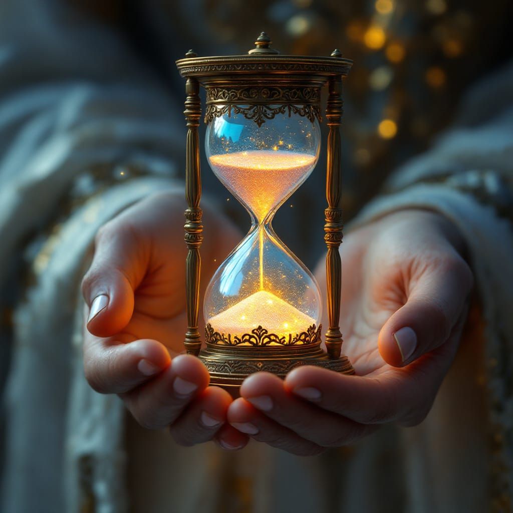Hourglass Lamp in God's Hand, Surreal Digital Art