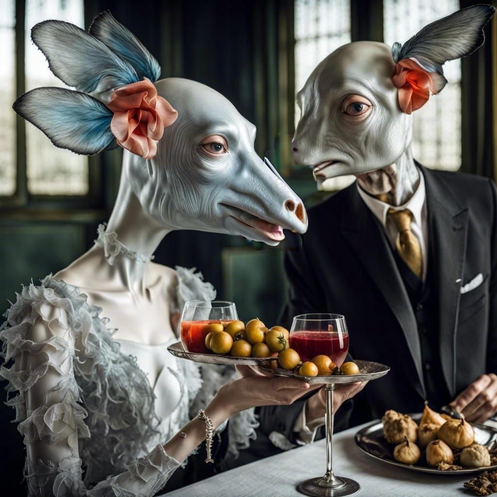 Exotic Aliens Celebrate in Surreal Restaurant Photography