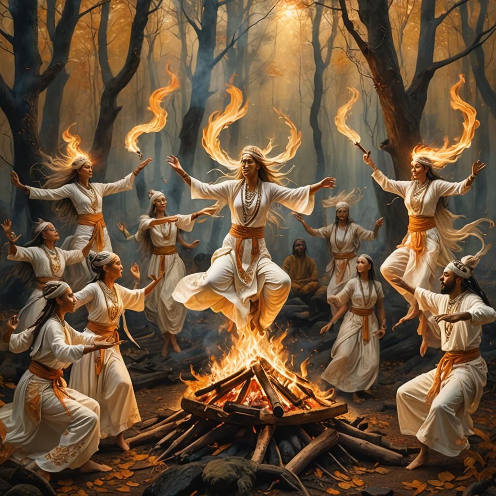 Mystical Kundalini Dancers in Forest Fantasy Art