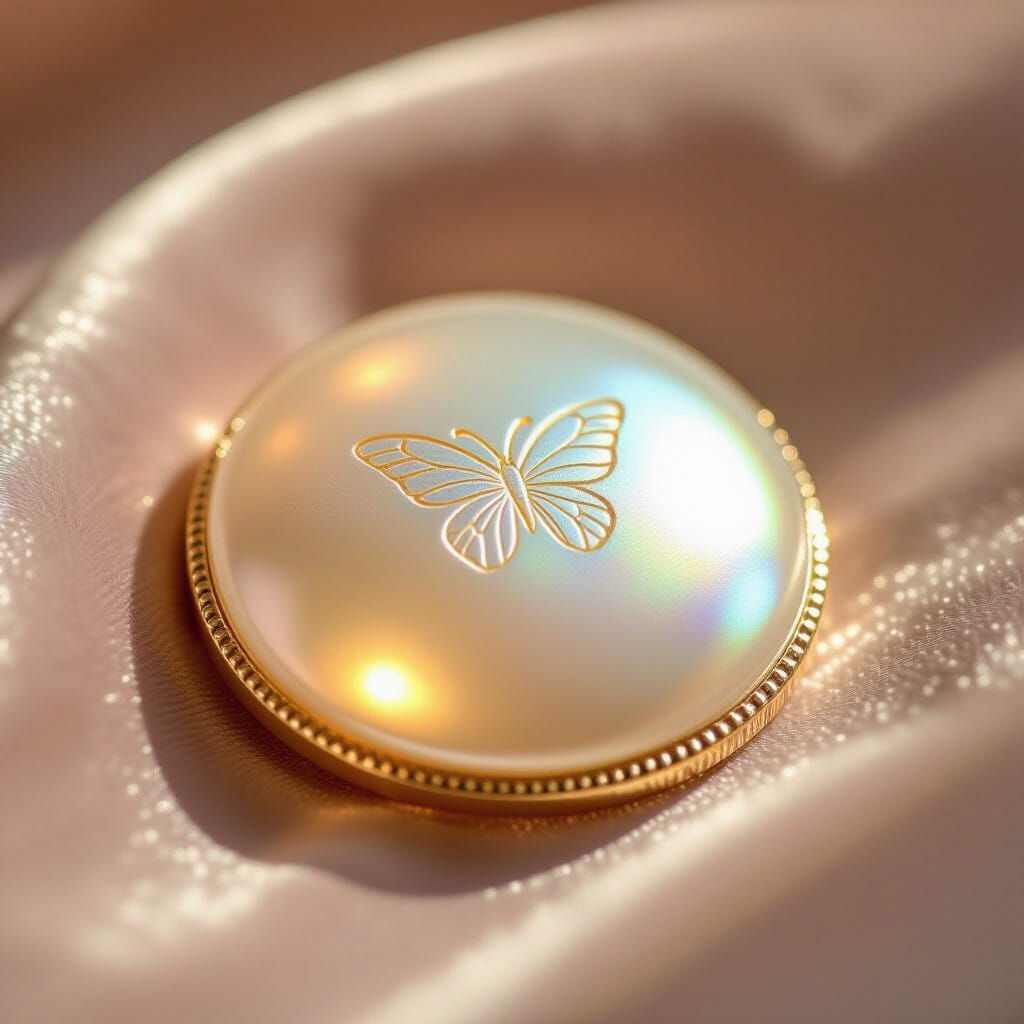 Realistic Pearlescent Button with Butterfly Engraving