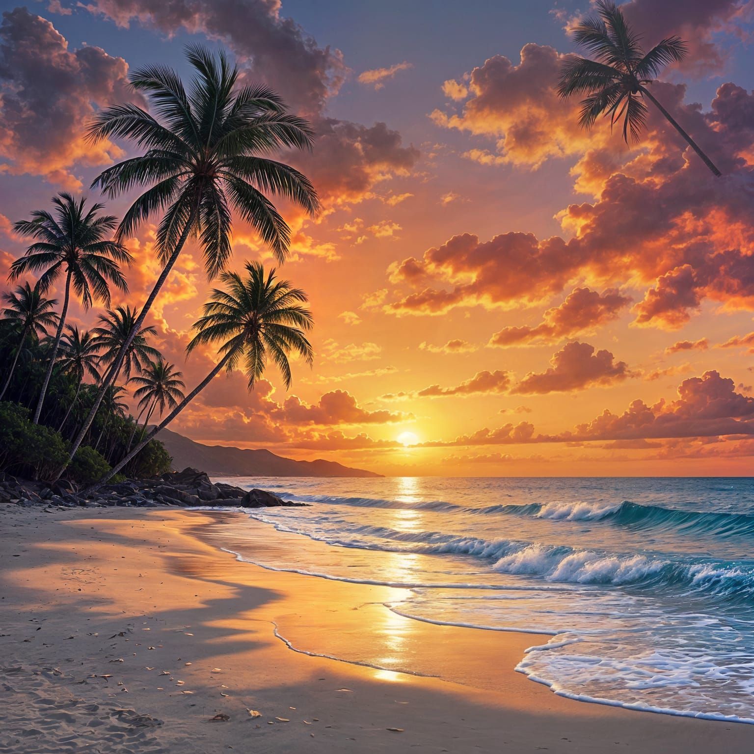Dreamy Beach Scene With Palm Trees
