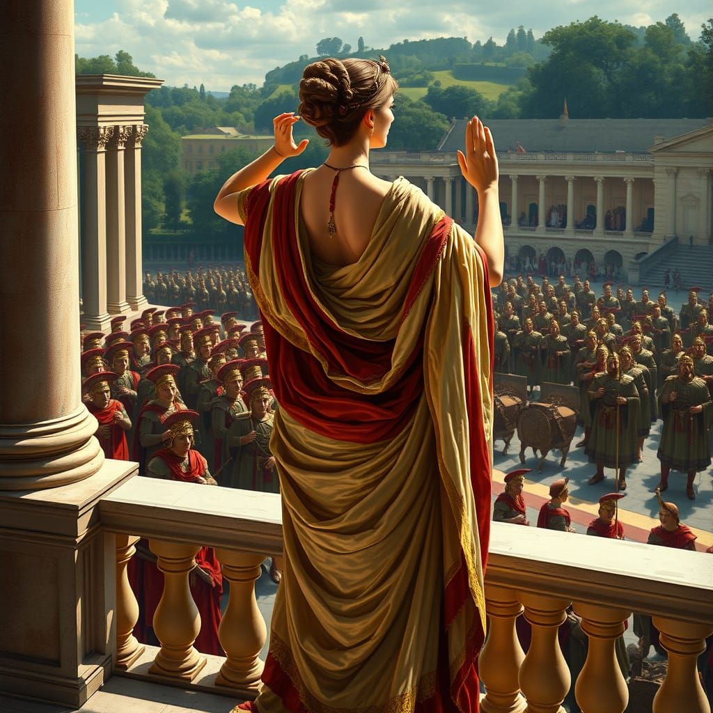 Livia Salutes the Roman Army in Neoclassical Style