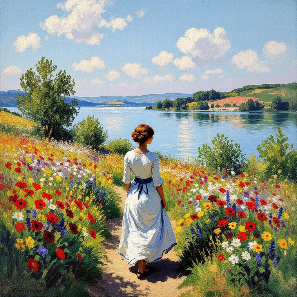 Woman in Landscape, Impressionistic Style