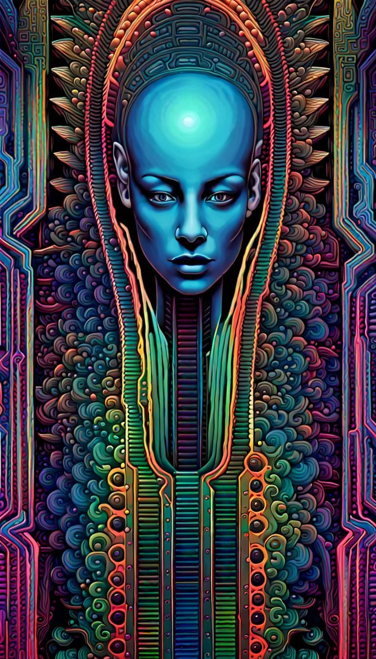 Glowing Neon Geometric Abstract Art in Psychedelic Style