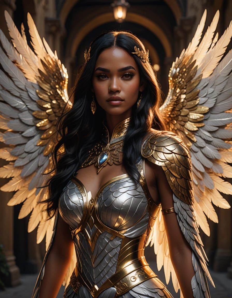 Dominican Woman With Angelic Wings in Golden Light