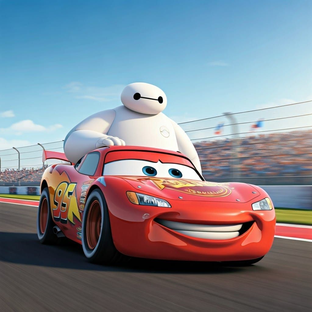 Baymax Drives Lightning McQueen: Racing Adventure