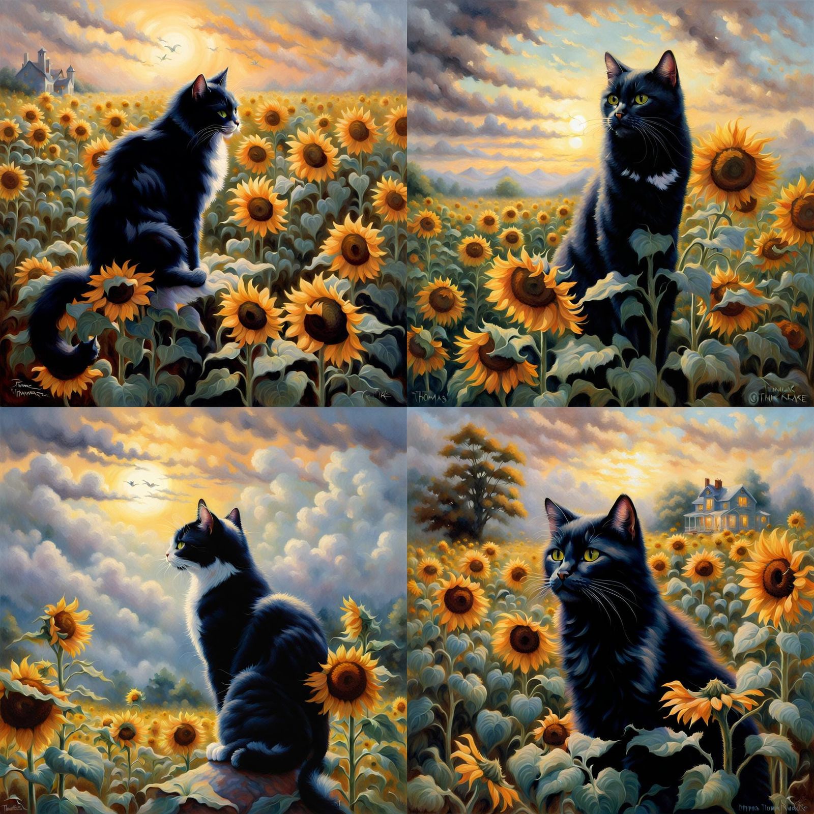 Calico Cat's Sunflower Dance: Ethereal Fantasy in Hyperdetai...
