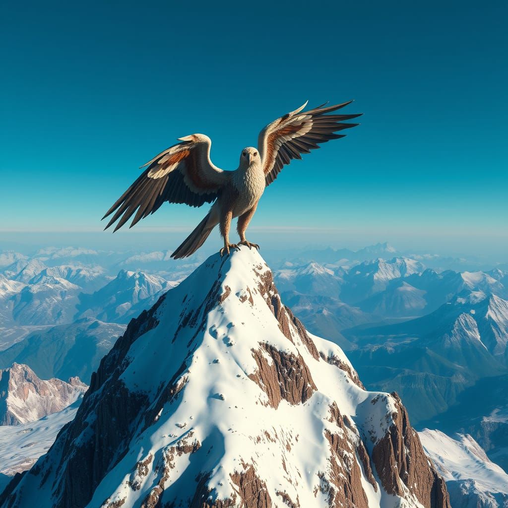 Majestic Griffin Soars Above Snow-Capped Peaks in Hyperreali...