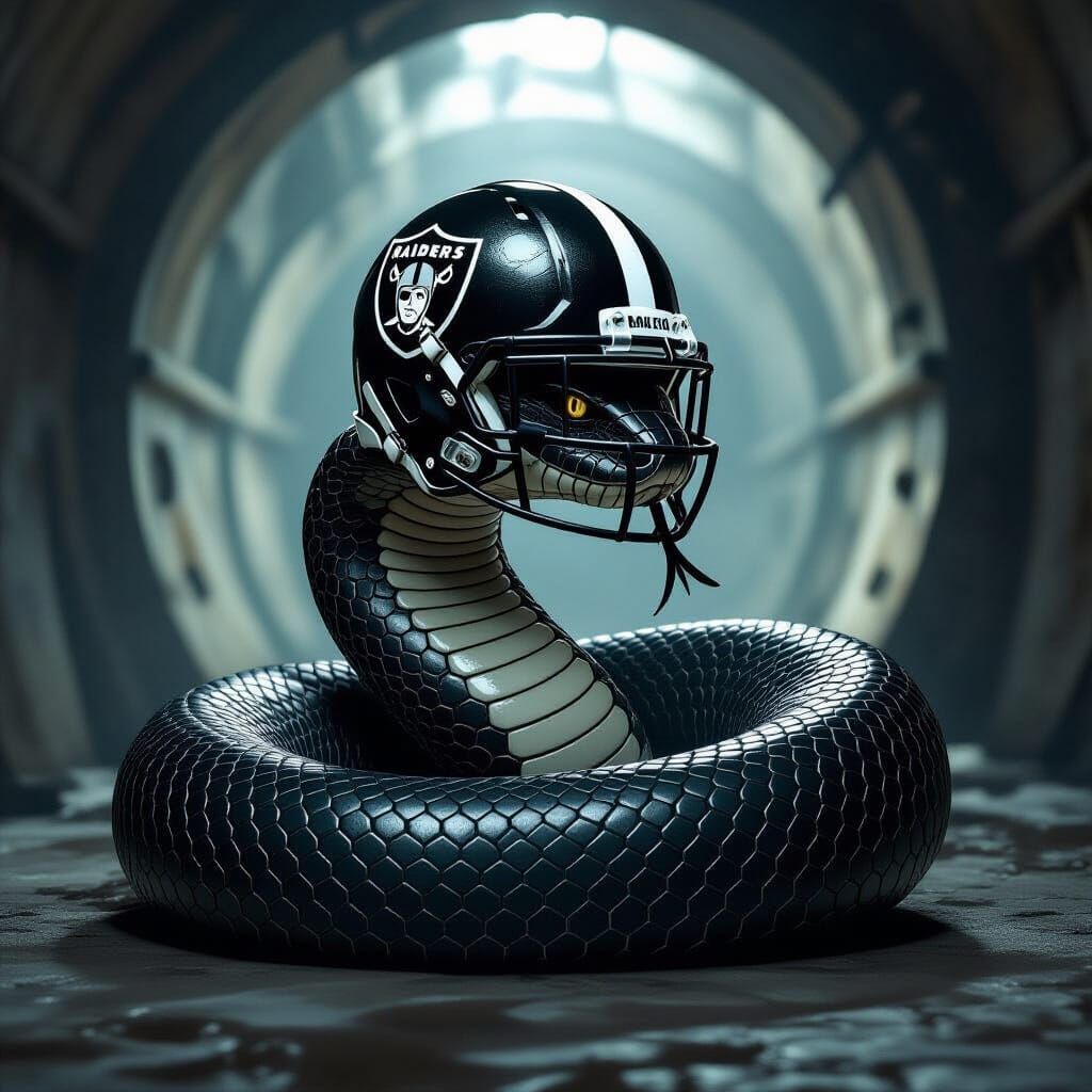 Cobra in Raiders Helmet in Vintage Stadium Tunnel