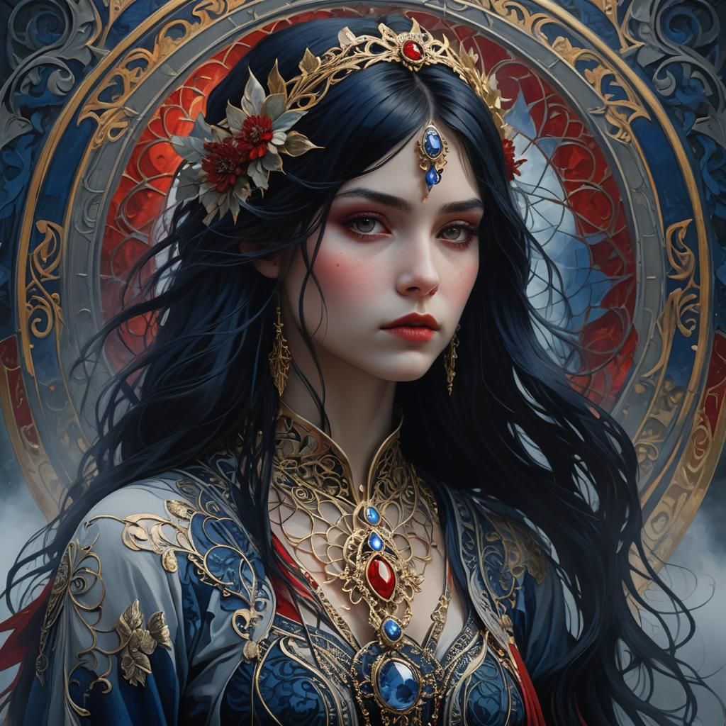 Slavic Beauty: Art Nouveau Dark Fantasy Portrait