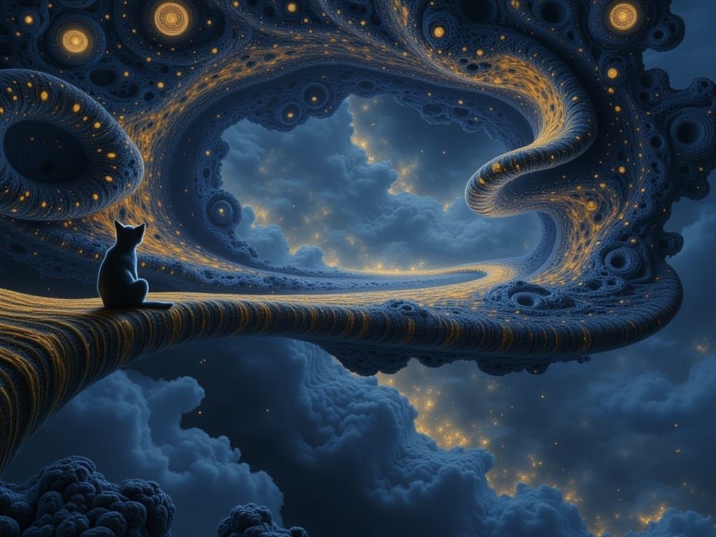 Ethereal Dreamscape with Spiraling Bridge