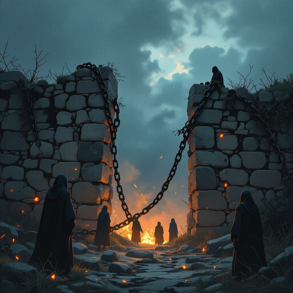 Ancestors Watching Chains Break in Stone Wall