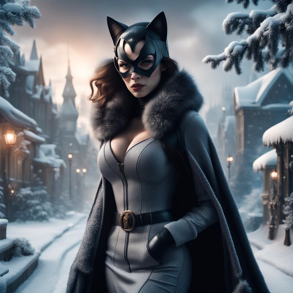 Cat Woman in Winter Wonderland Digital Painting
