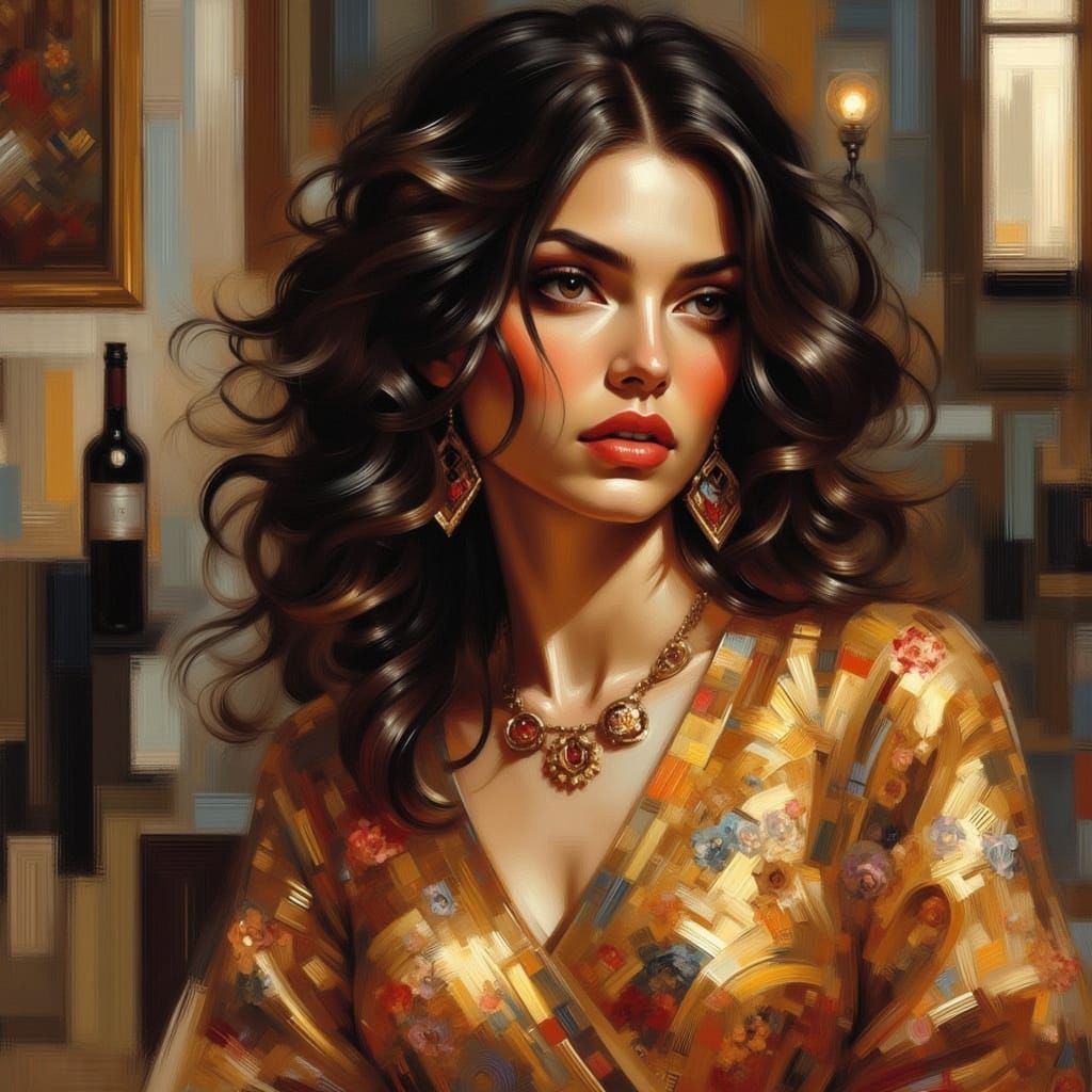 Elegant Woman in Brocade Gown