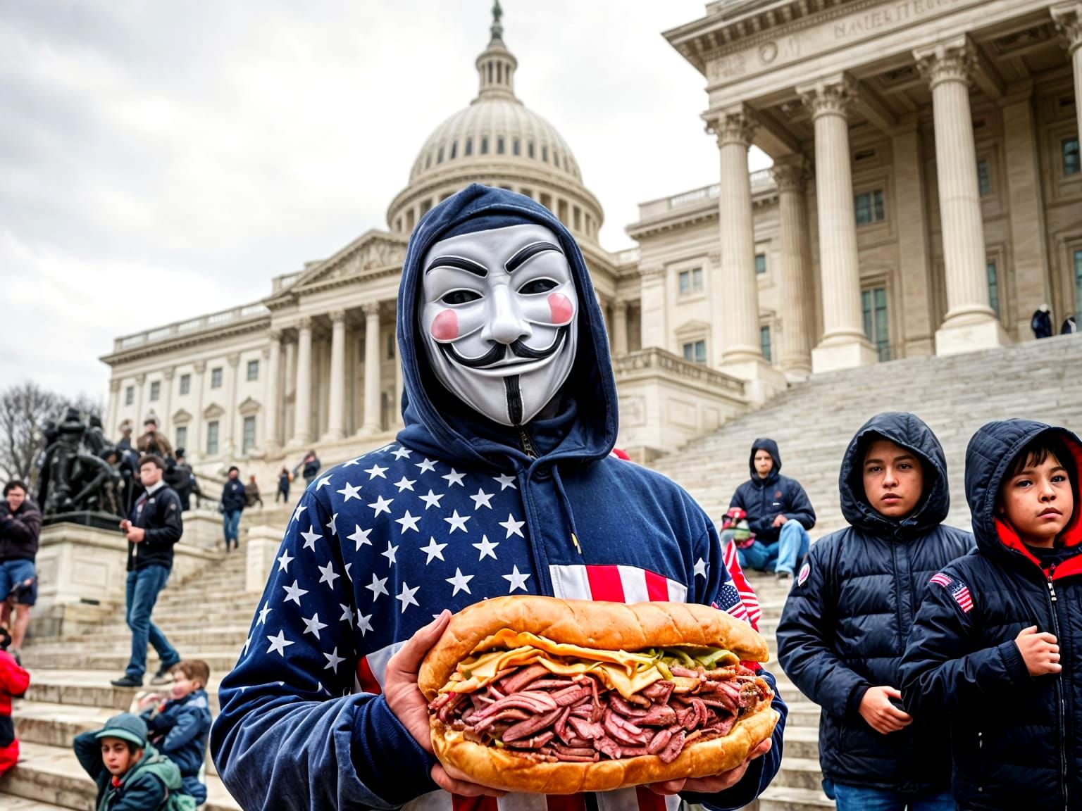 holding a big greasy pastrami hero sandwich