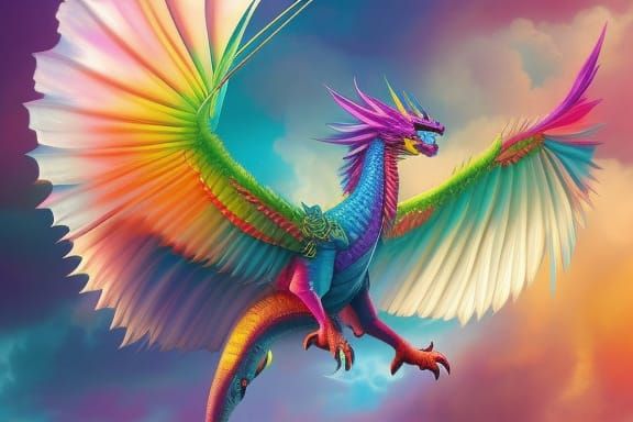 Rainbow Dragon on Clouds in Digital Art