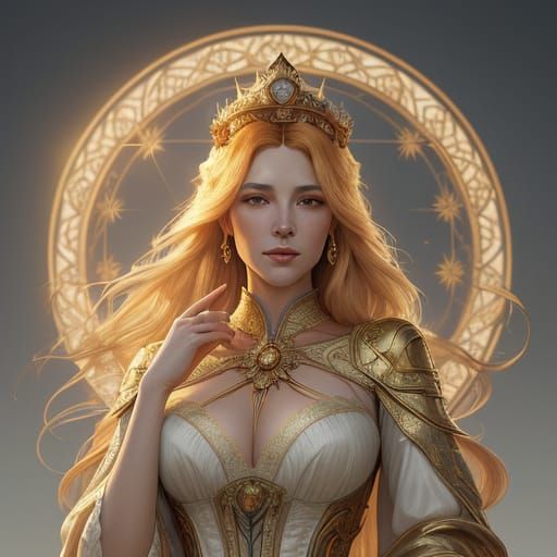 Noblewoman with Golden Sun Crown in Art Nouveau Arch