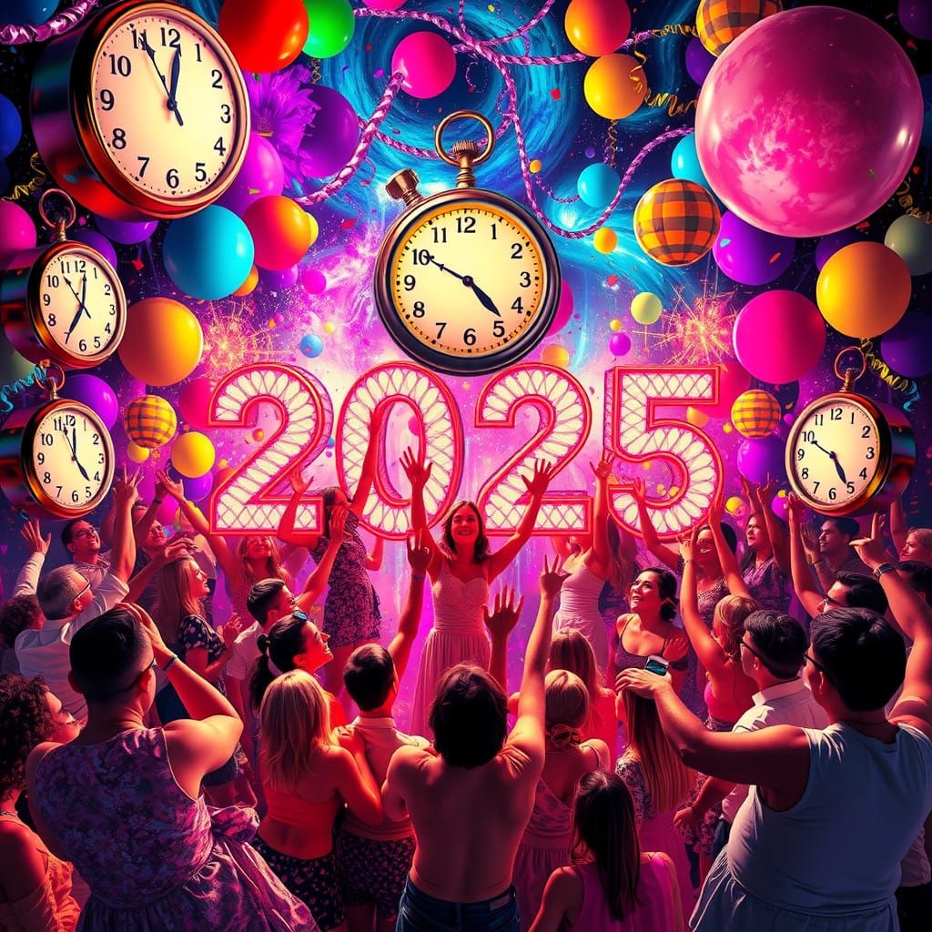 Multiverse Celebration Countdown to 2025 in Vibrant Kaleidos...