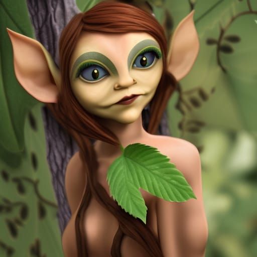 Tree Elf Lady in Forest Foliage
