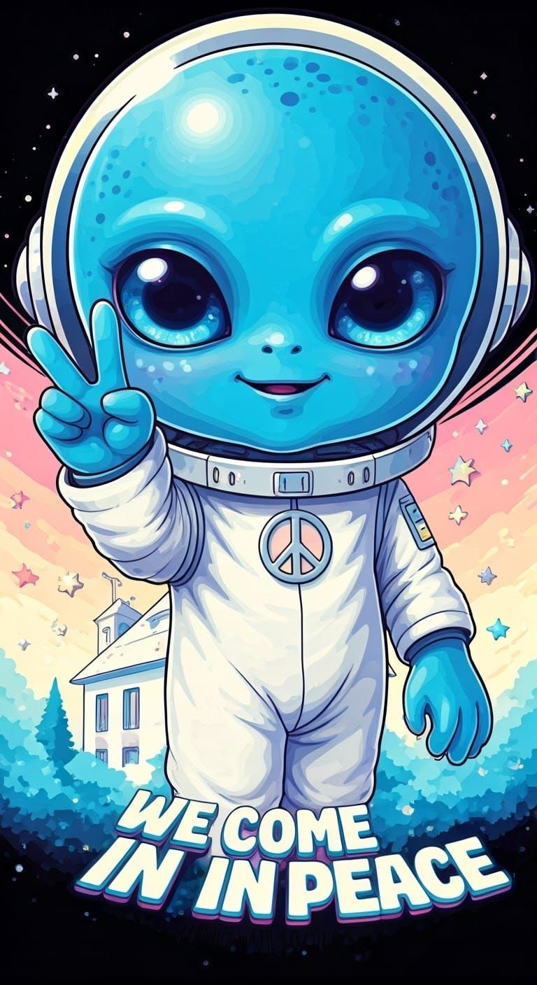 Chibi Alien in Peaceful Anime Landscape
