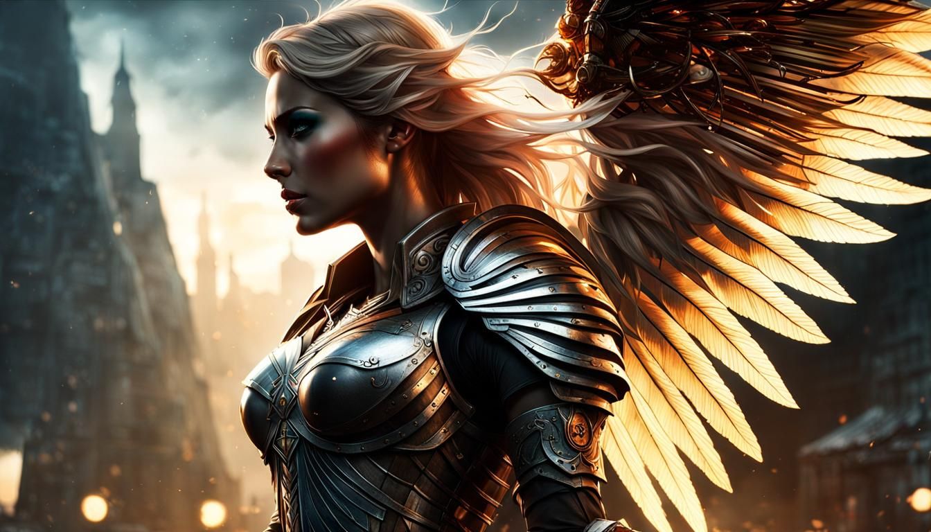 Vengeful Archangel in Digital Watercolor Style