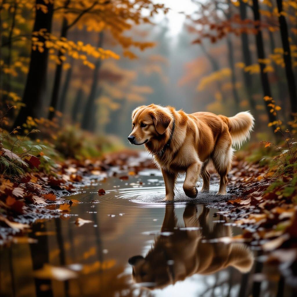 Soulful Sheprador in Misty Autumn Forest